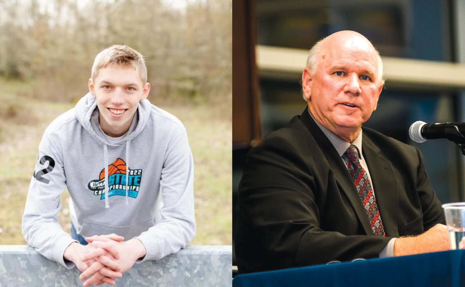 Gary Dotson, left, is the first recipient of the inaugural Gary Stamper scholarship, fueled by the Economic Alliance of Lewis County's Gary Stamper Scholarship Fund, founded this year. On the right is Gary Stamper, who died of COVID-19 last year.